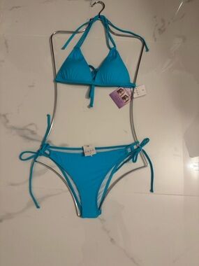 Women’s Turquoise Tie-Side Triangle Bikini Set